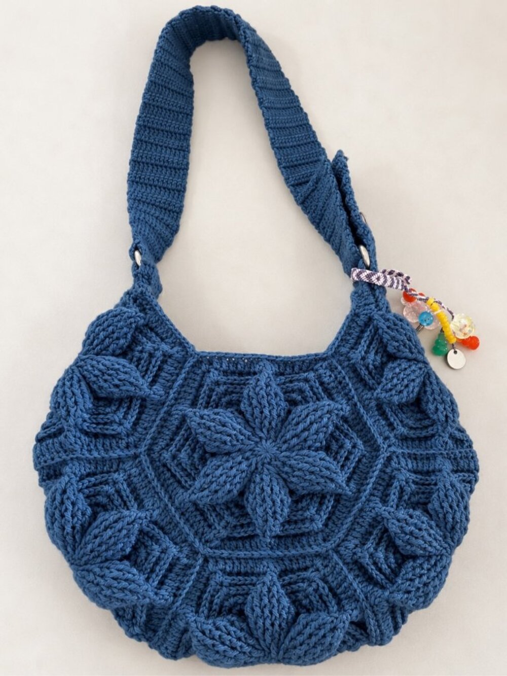 Handmade Blue Crochet Shoulder Bag 3D Floral Boho Purse
